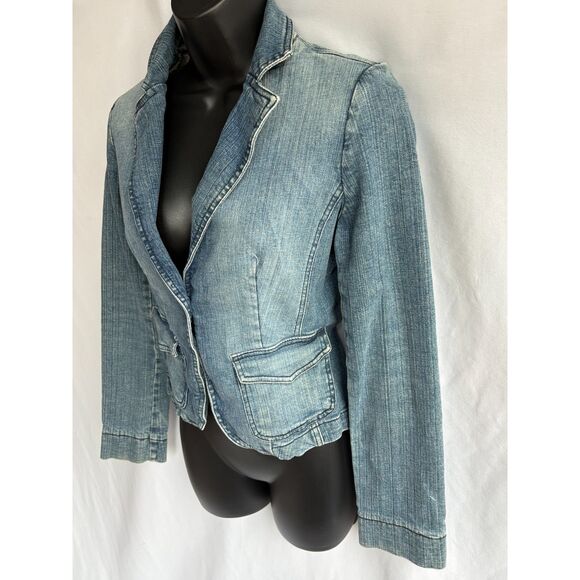 Wax Jean by DMBM Y2K Denim Blazer Jacket Size S Grunge 2000s Fitted Acid Wash - Picture 4 of 9